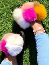 Color block fur slides