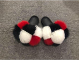 Color block fur slides