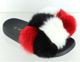 Color block fur slides