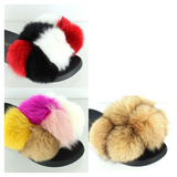 Color block fur slides