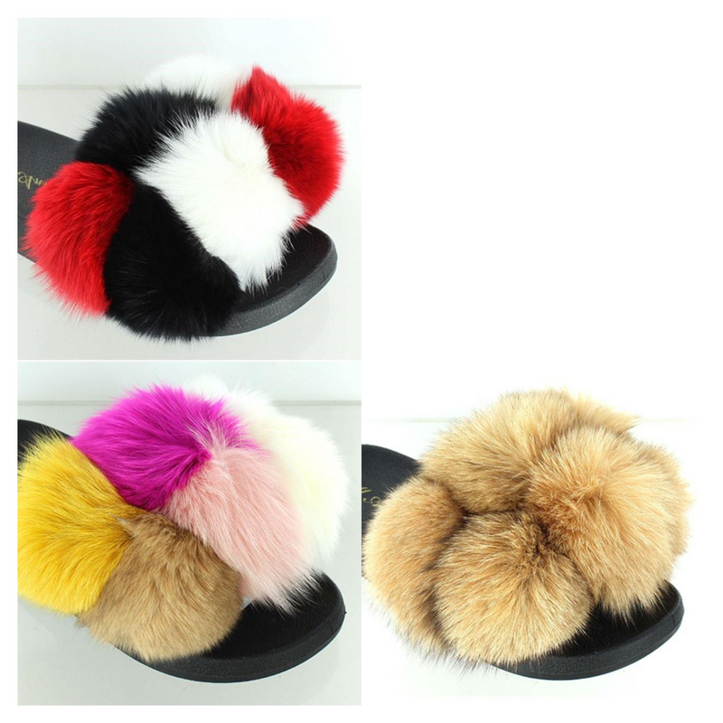 Color block fur slides